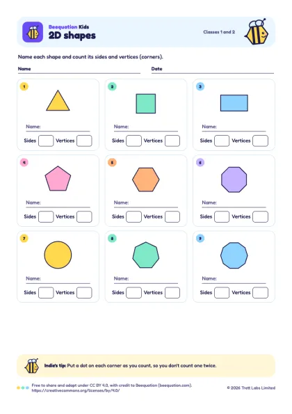 Preview of the 2D shapes worksheet