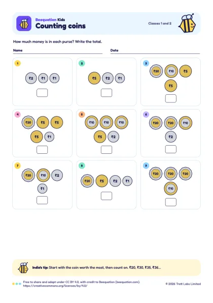 Preview of the Counting coins worksheet