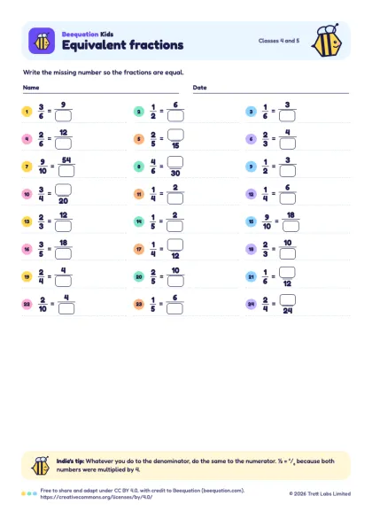 Preview of the Equivalent fractions worksheet