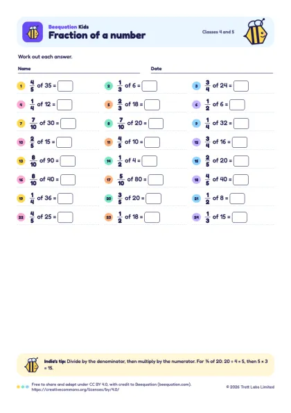 Preview of the Fraction of a number worksheet