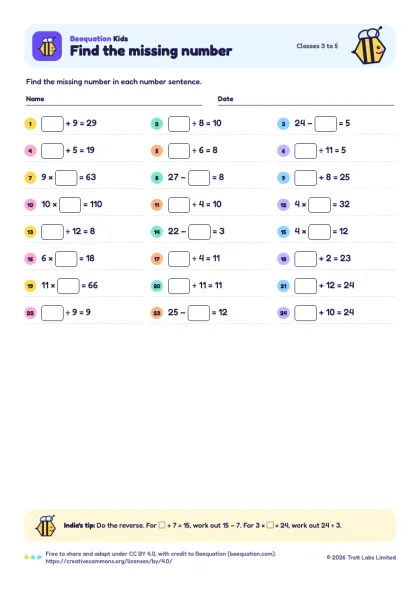 Preview of the Find the missing number worksheet