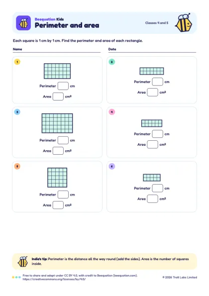 Preview of the Perimeter and area worksheet