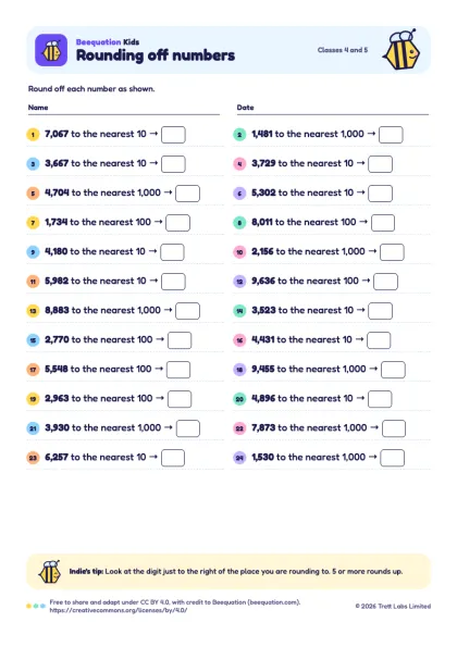 Preview of the Rounding off numbers worksheet