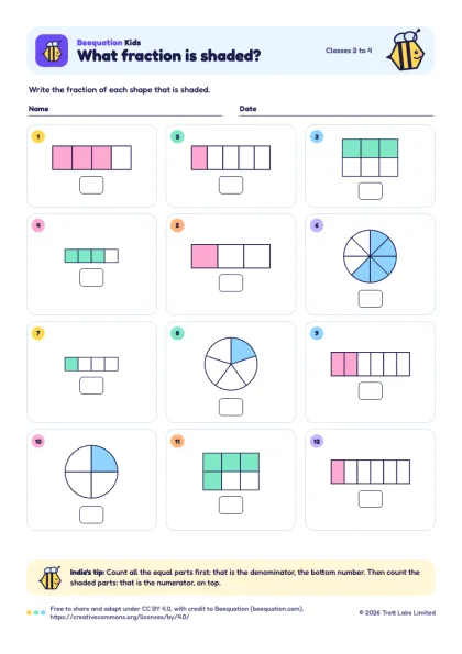 Preview of the What fraction is shaded? worksheet